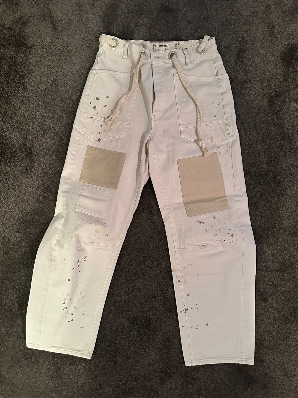 We The Free Moxie Pull on Barrel Cream Jeans with Drawstring